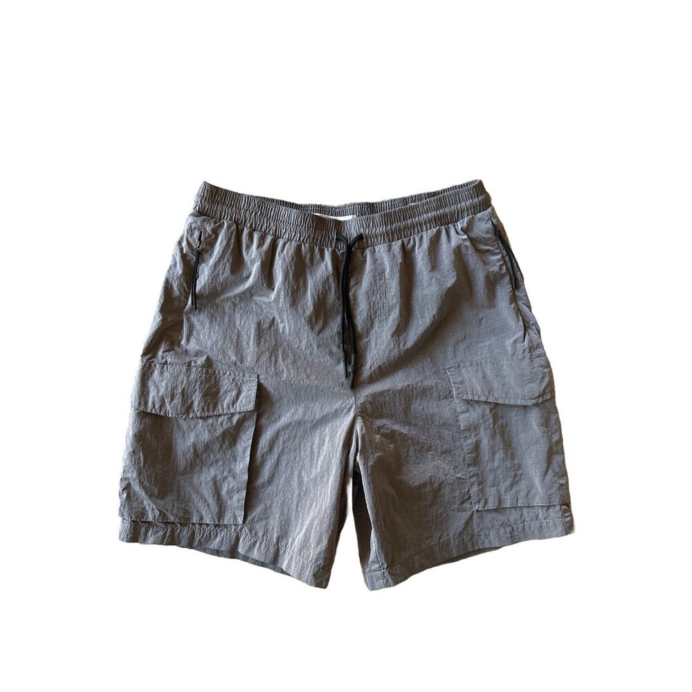 PacSun Men's S Gray Nylon Cargo Shorts Pull On Style Full Mesh Liner 6"  Inseam